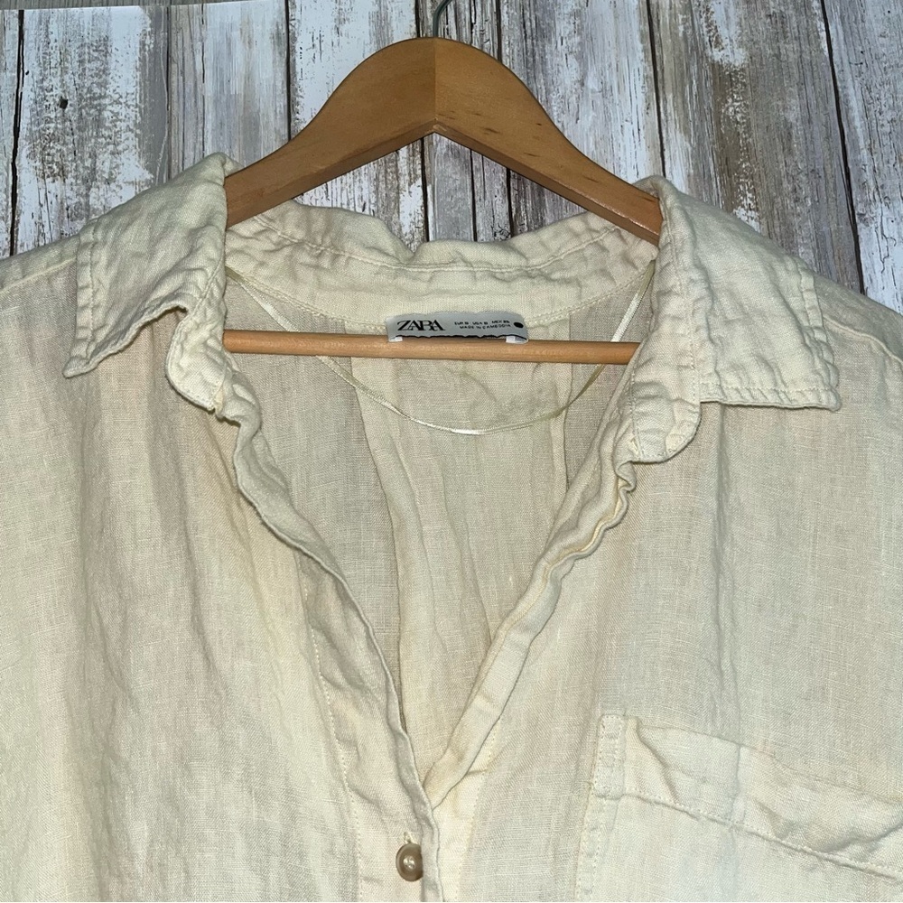 Zara 100% Linen Matching Set Sand Beige Oversized Shirt Shorts Co Ord Size S - Picture 4 of 11
